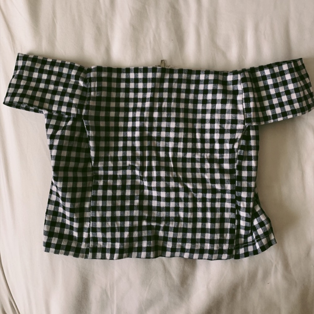 Gingham off the shoulder crop top